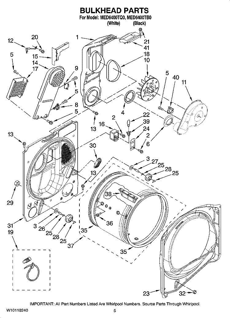 BULKHEAD PARTS, OPTIONAL PARTS (NOT INCLUDED) Diagram and Parts List for MED6400TB0  Maytag Dryer