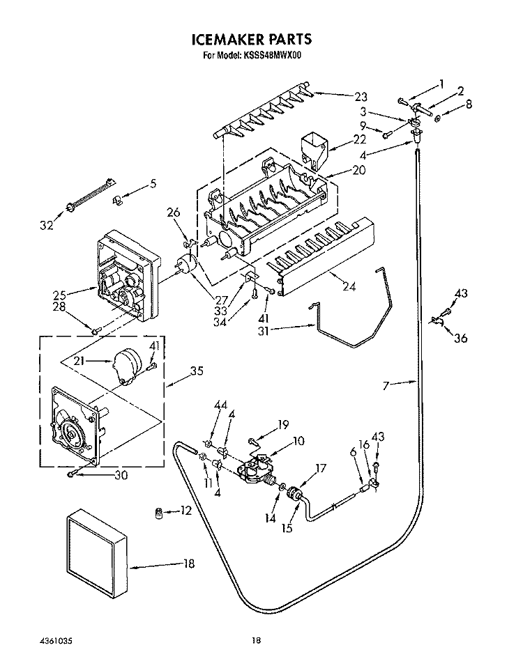 ICEMAKER Diagram and Parts List for KSSS48MWX00  KitchenAid Refrigerator