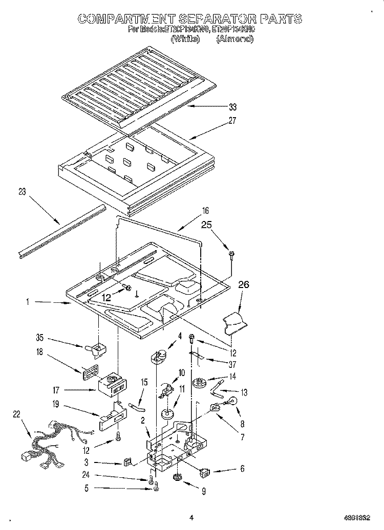 COMPARTMENT SEPARATOR Diagram and Parts List for ET20F134KW0  Whirlpool Refrigerator