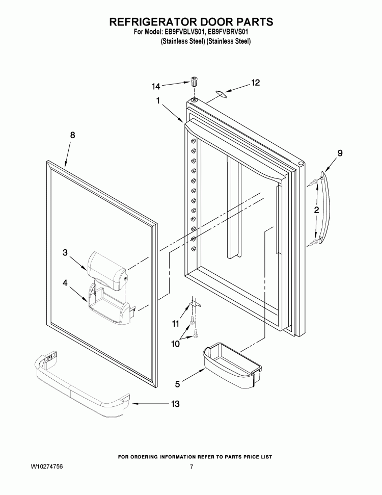 REFRIGERATOR DOOR PARTS Diagram and Parts List for EB9FVBRVS01  Whirlpool Refrigerator