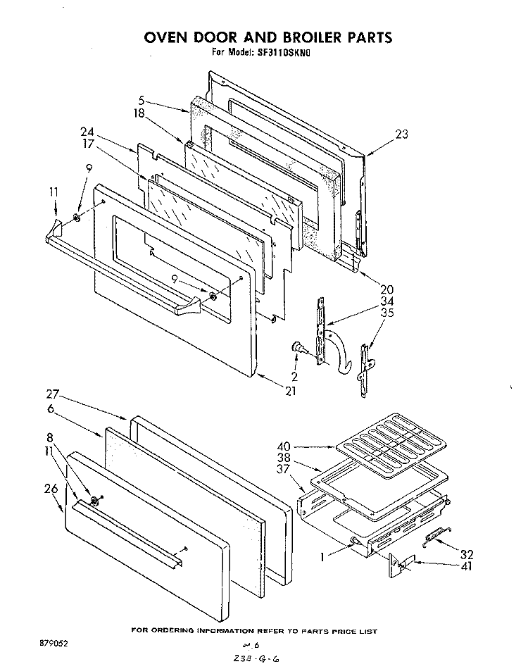 OVEN DOOR AND BROILER Diagram and Parts List for SF3110SKN0  Whirlpool Range