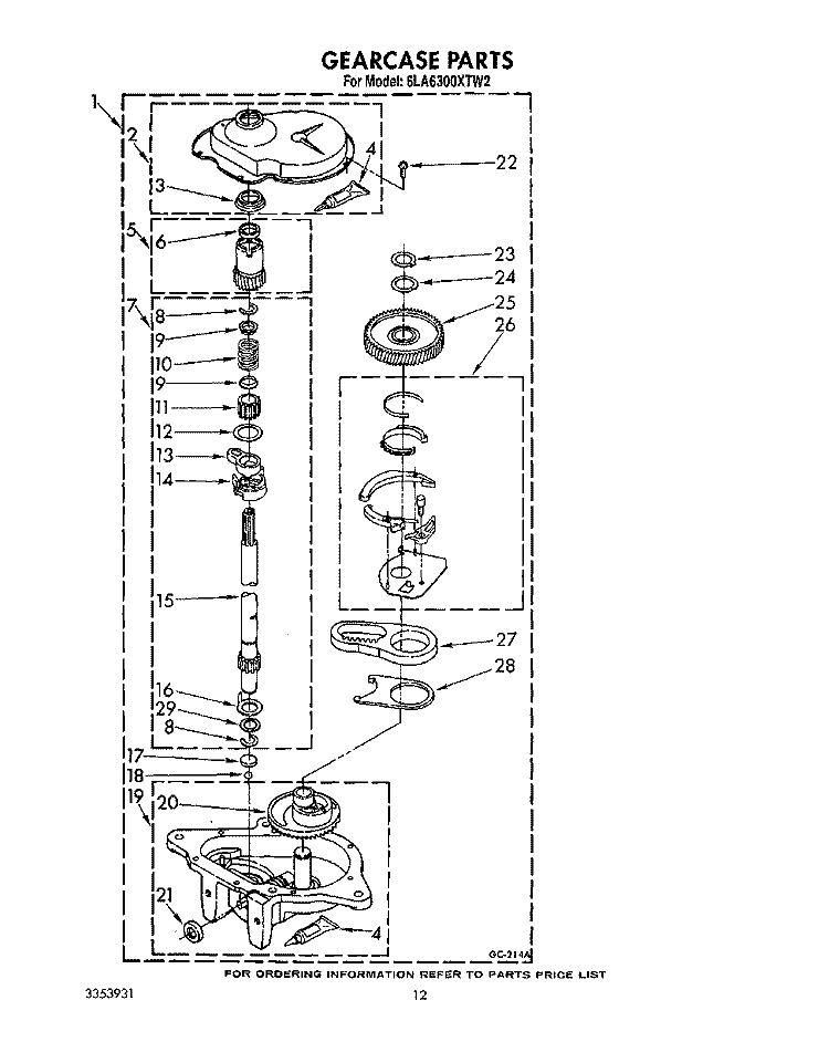 GEARCASE Diagram and Parts List for 6LA6300XTW2  Whirlpool Washer