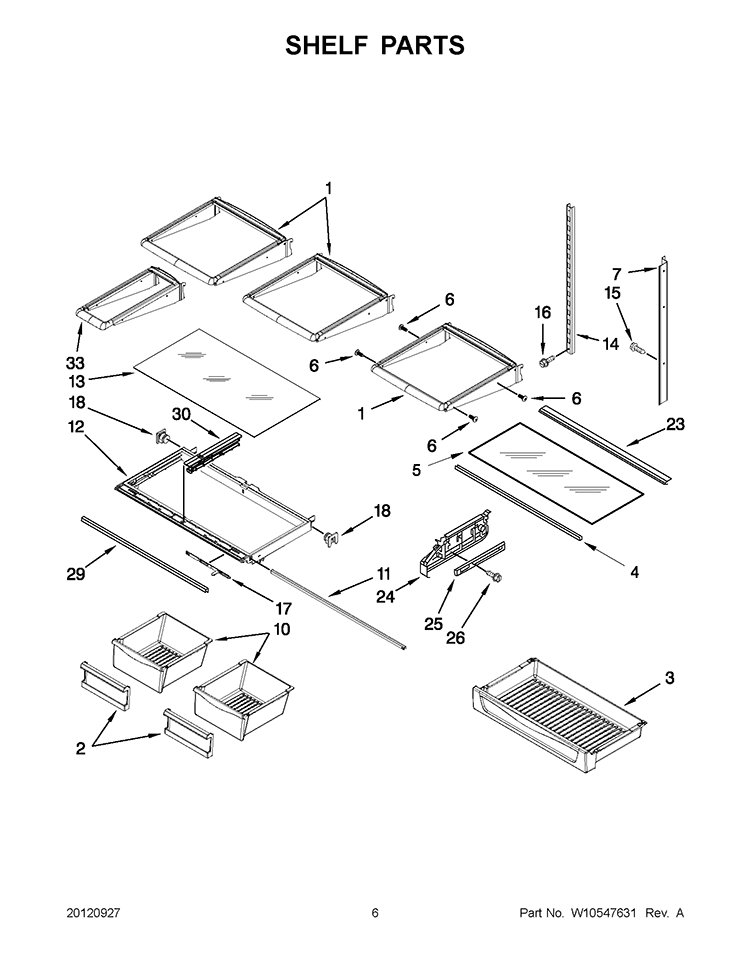 SHELF PARTS Diagram and Parts List for 5VGI6FARAF00  Whirlpool Refrigerator