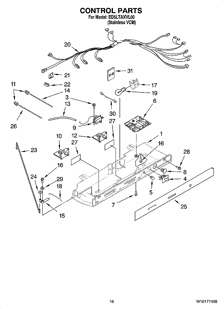 CONTROL PARTS Diagram and Parts List for ED5LTAXVL00  Whirlpool Refrigerator