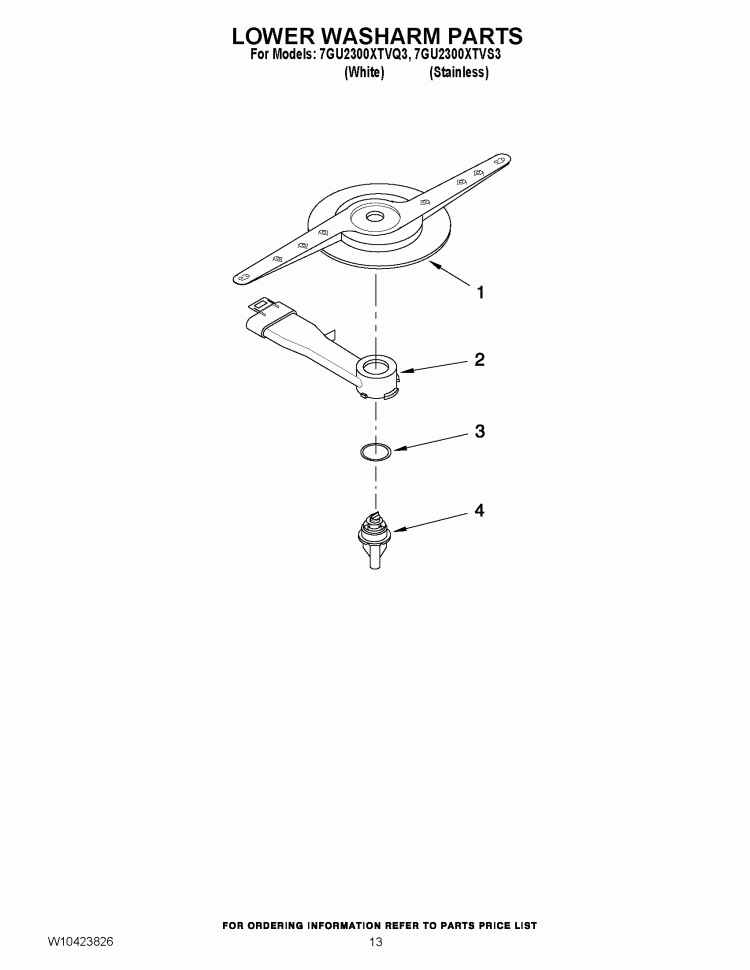 LOWER WASHARM PARTS Diagram and Parts List for 7GU2300XTVQ3  Whirlpool Dishwasher