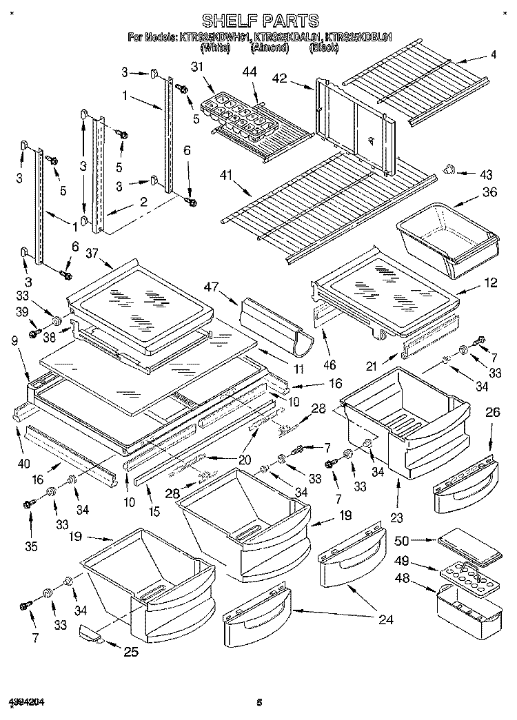 SHELF Diagram and Parts List for KTRS25KDAL01  KitchenAid Refrigerator