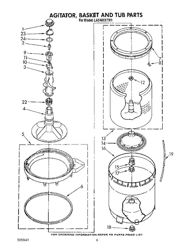 AGITATOR, BASKET AND TUB Diagram and Parts List for LA5460XTW1  Whirlpool Washer