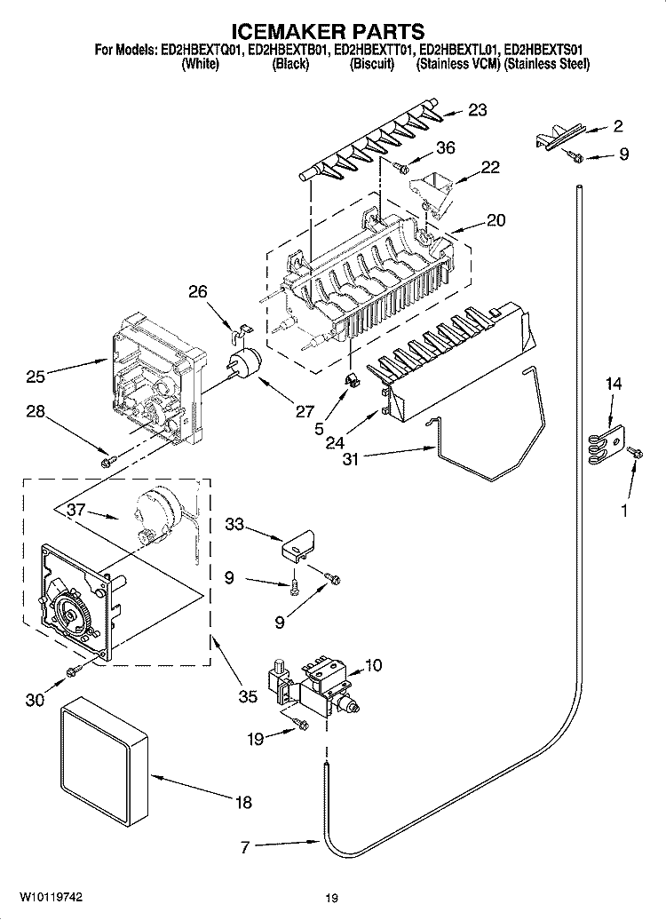 ICEMAKER PARTS, OPTIONAL PARTS (NOT INCLUDED) Diagram and Parts List for ED2HBEXTQ01  Whirlpool Refrigerator