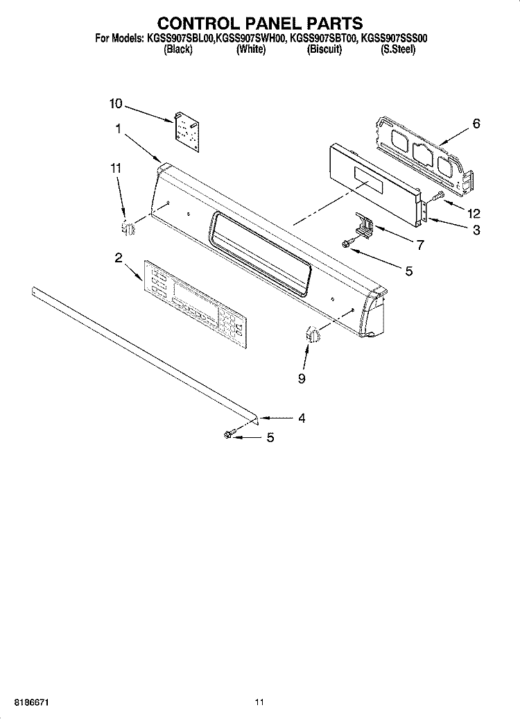 CONTROL PANEL PARTS, OPTIONAL PARTS (NOT INCLUDED) Diagram and Parts List for KGSS907SBT00  KitchenAid Range