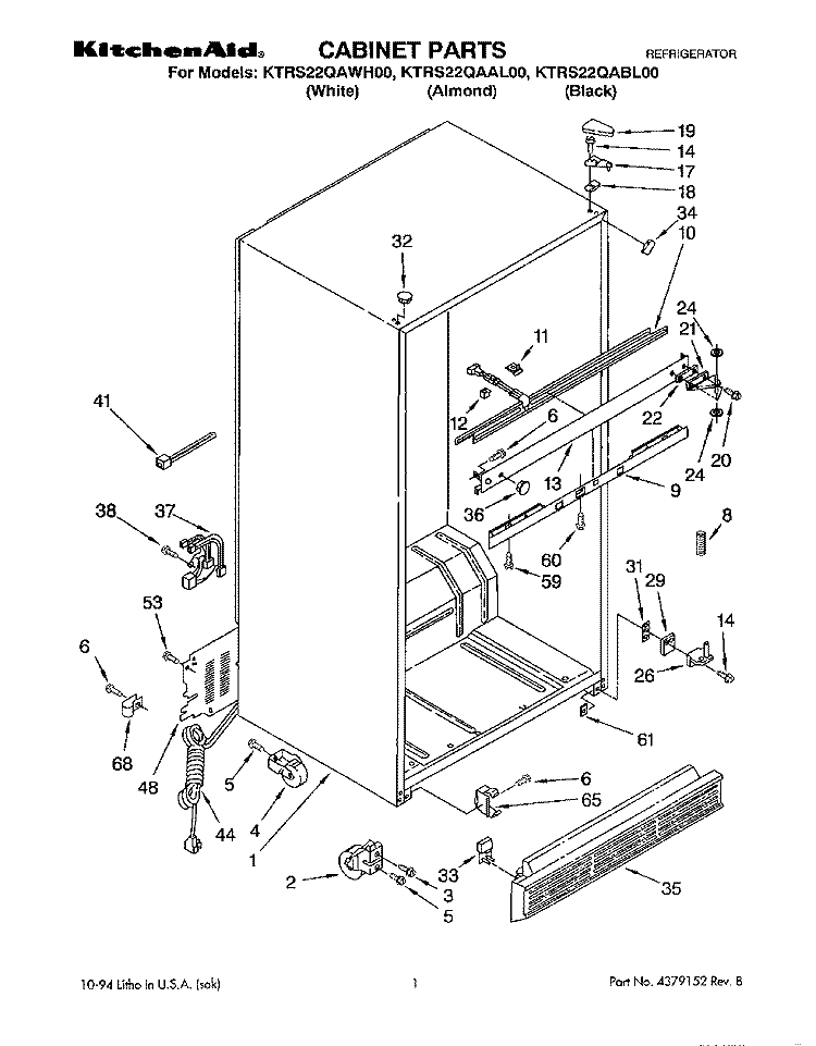 CABINET Diagram and Parts List for KTRS22QAWH00  KitchenAid Refrigerator