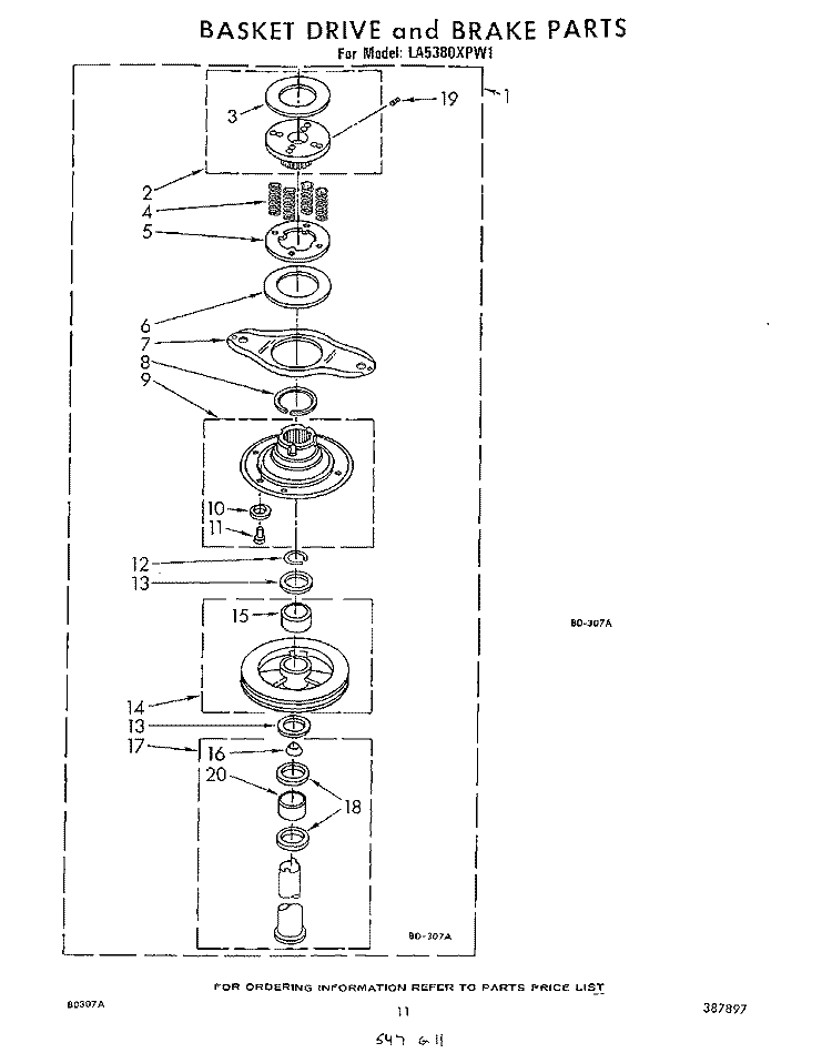BASKET DRIVE AND BRAKE Diagram and Parts List for LA5380XPW1  Whirlpool Washer