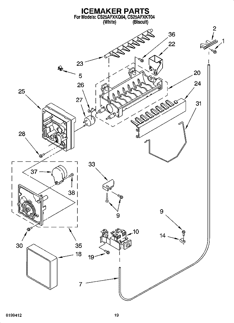 ICEMAKER PARTS, OPTIONAL PARTS Diagram and Parts List for CS25AFXKT04  Crosley Refrigerator