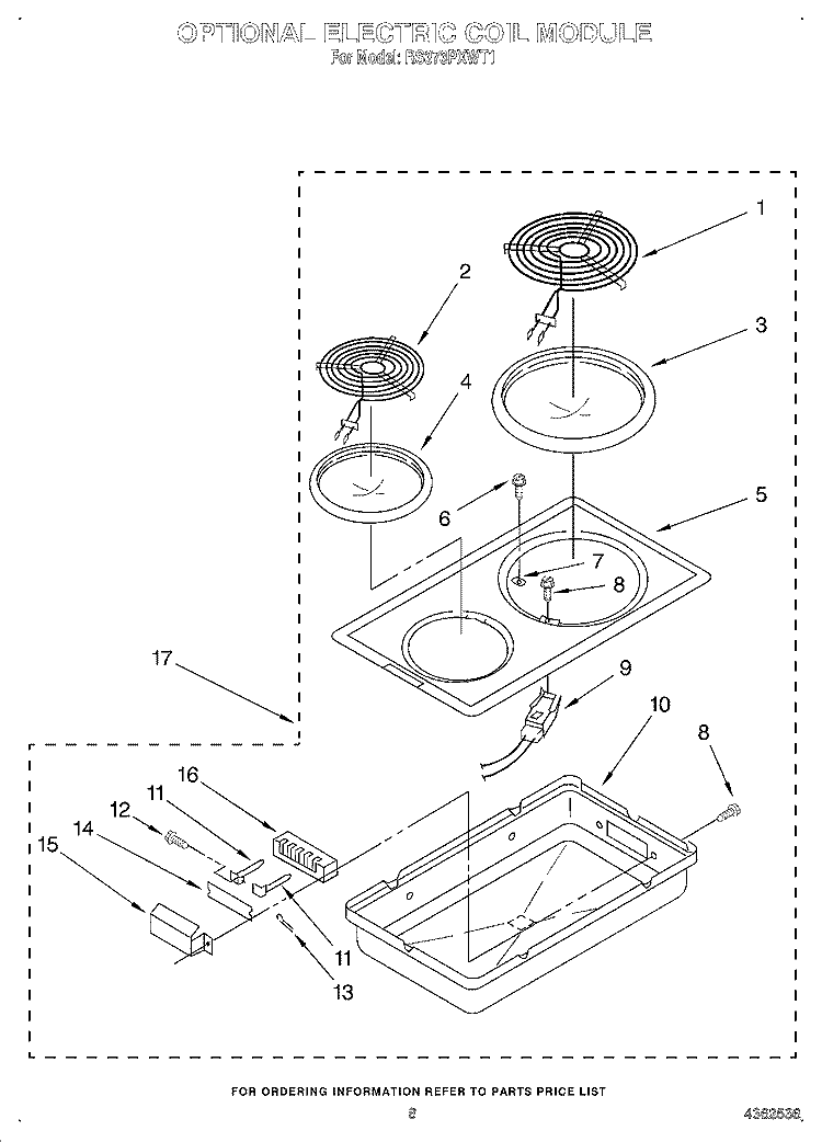 OPTIONAL ELECTRIC COIL MODULE Diagram and Parts List for RS373PXWT1  Whirlpool Range