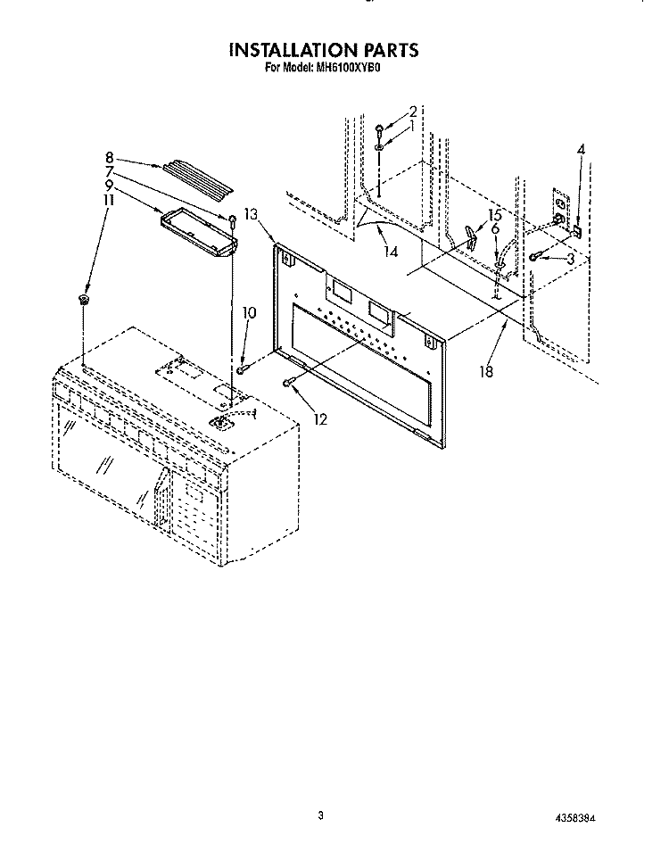 INSTALLATION PARTS Diagram and Parts List for MH6100XYB0  Whirlpool Microwave
