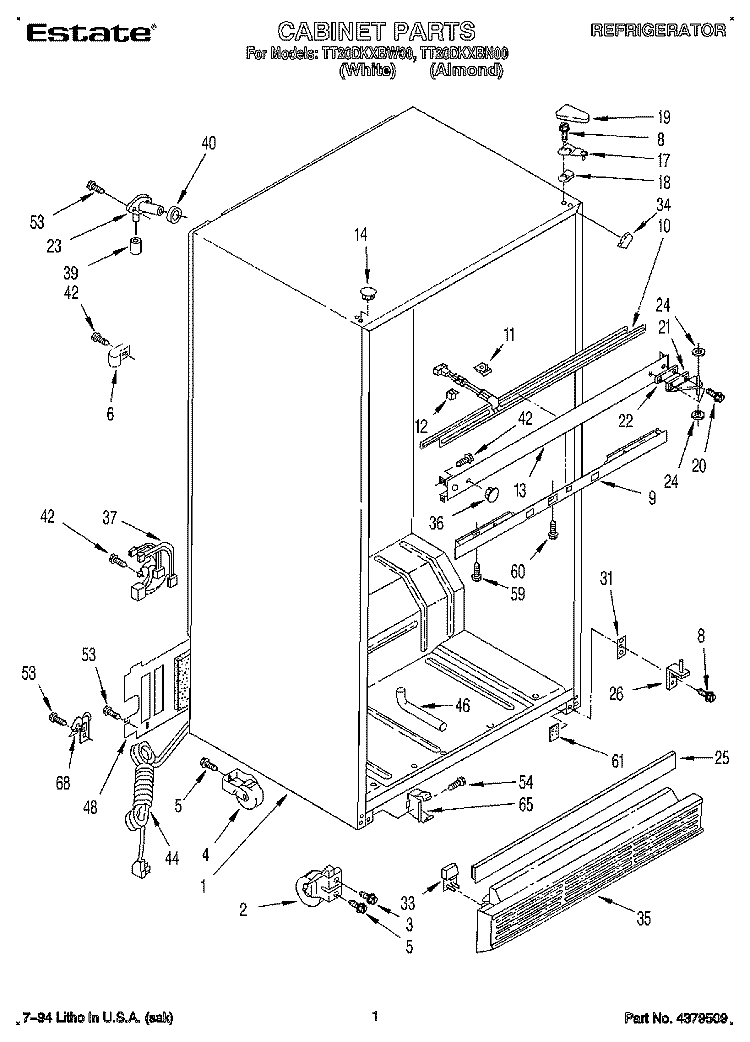 CABINET Diagram and Parts List for TT20DKXBW00  Whirlpool Refrigerator