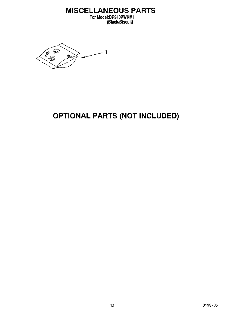MISCELLANEOUS, OPTIONAL Diagram and Parts List for DP940PWKM1  Whirlpool Dishwasher