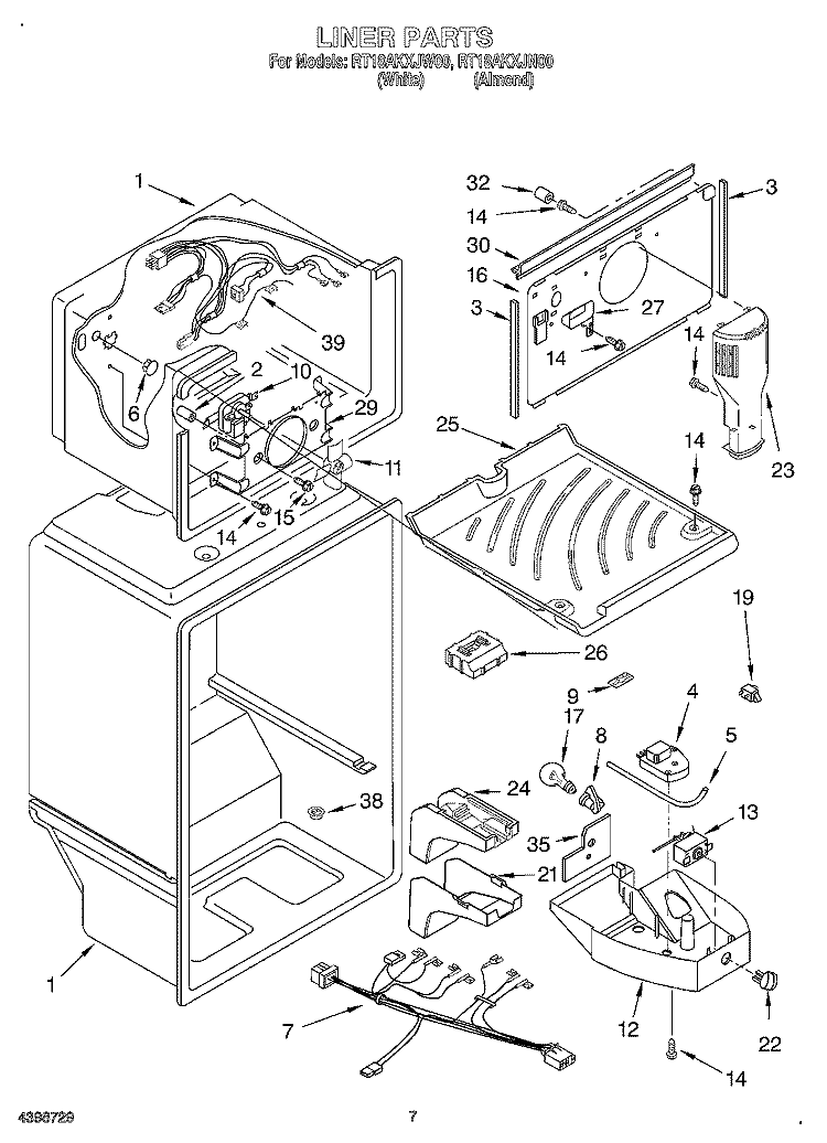 LINER Diagram and Parts List for RT18AKXJN00  Roper Refrigerator