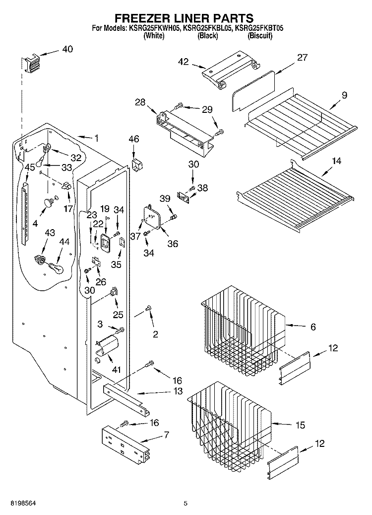 FREEZER LINER PARTS Diagram and Parts List for KSRG25FKBL05  KitchenAid Refrigerator