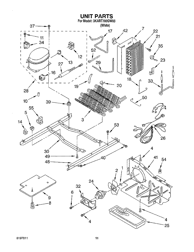 UNIT Diagram and Parts List for 3KART700GW03  Whirlpool Refrigerator
