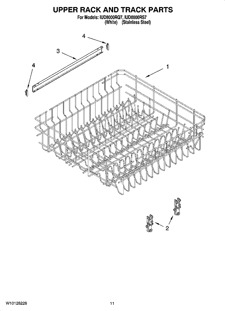 UPPER RACK AND TRACK PARTS Diagram and Parts List for IUD8000RS7  Whirlpool Dishwasher