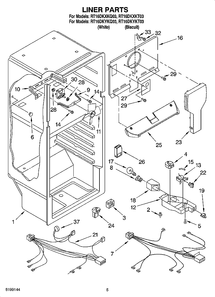 LINER PARTS Diagram and Parts List for RT16DKYKQ03  Roper Refrigerator