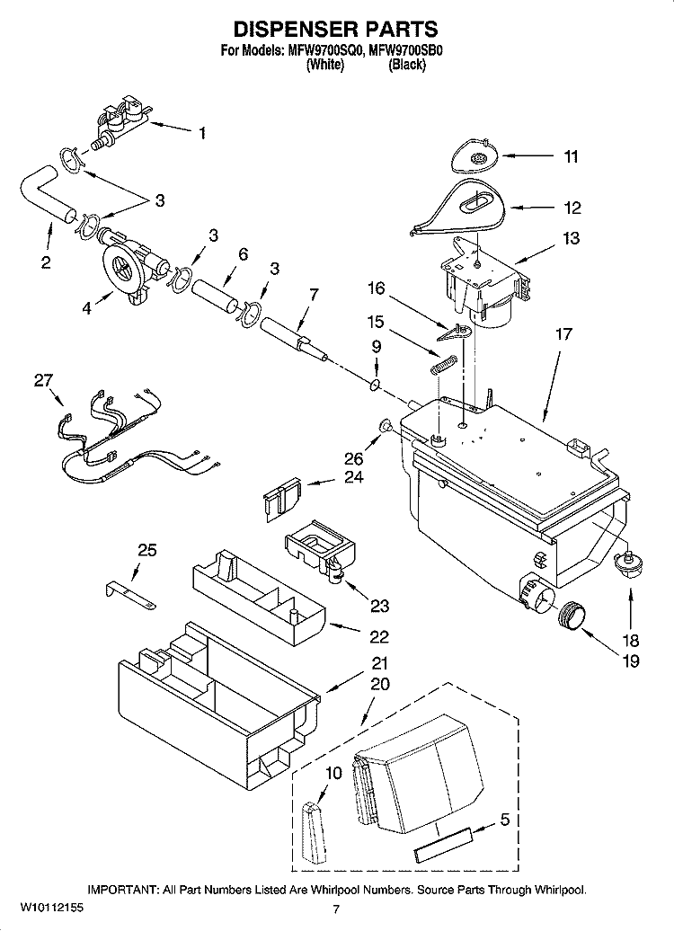DISPENSER PARTS Diagram and Parts List for MFW9700SQ0  Whirlpool Washer
