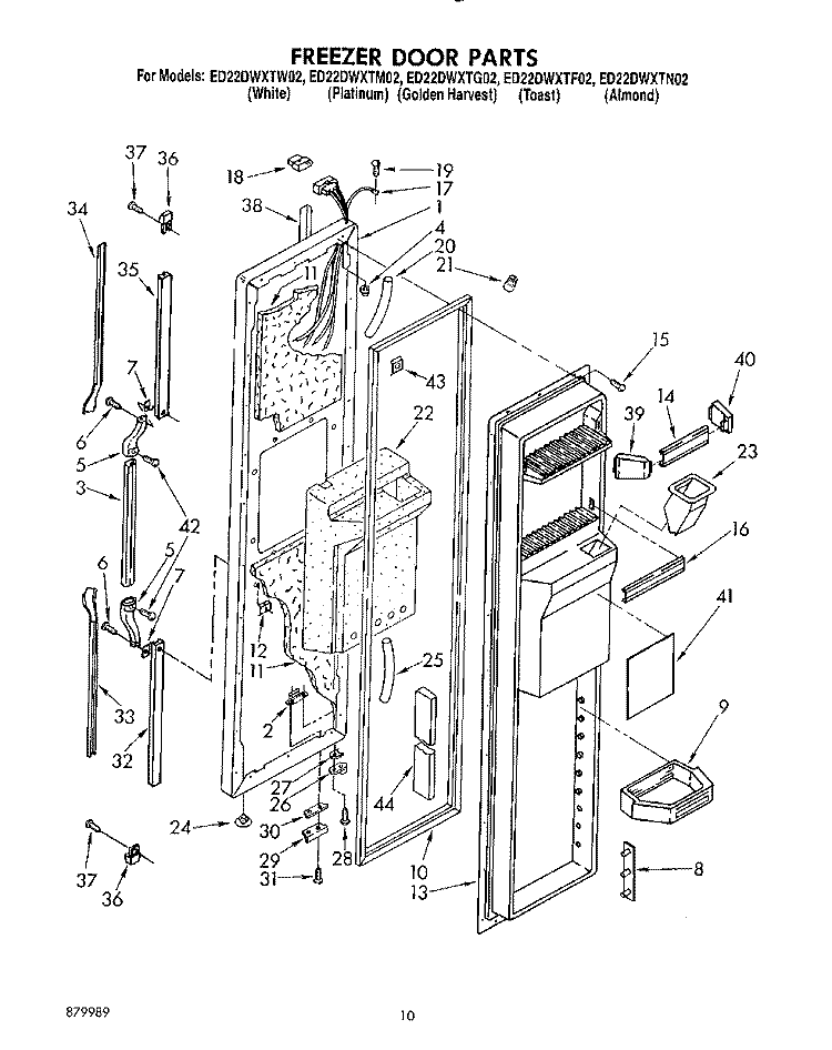 FREEZER DOOR Diagram and Parts List for ED22DWXTG02  Whirlpool Refrigerator
