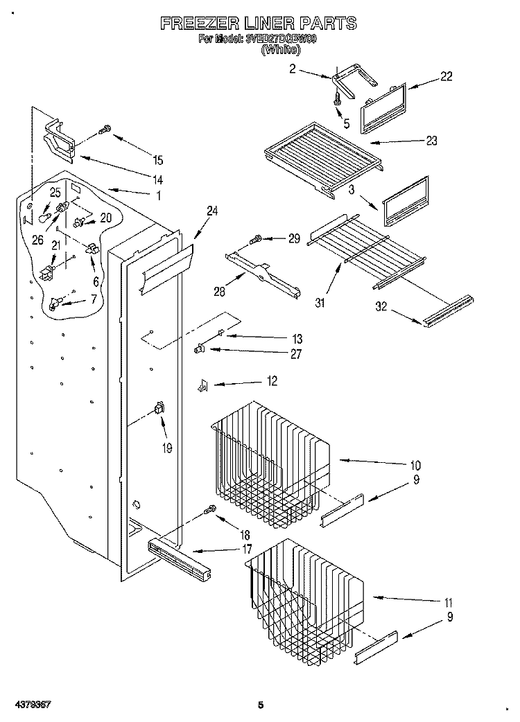 FREEZER LINER Diagram and Parts List for 3VED27DQBW00  Whirlpool Refrigerator