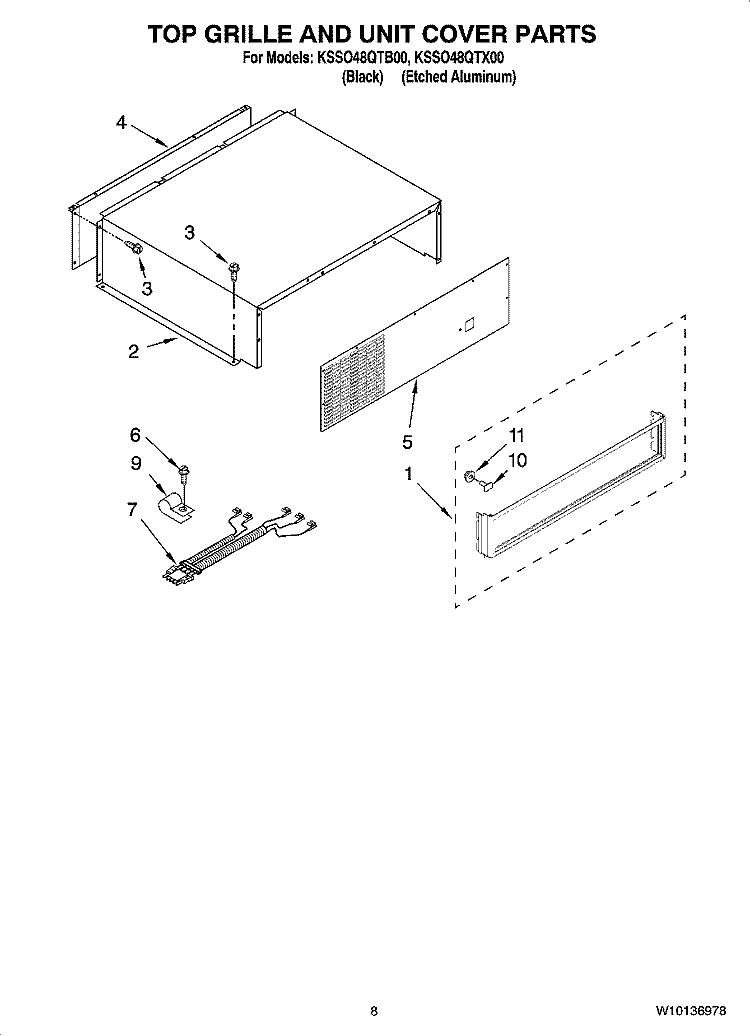 TOP GRILLE AND UNIT COVER PARTS Diagram and Parts List for KSSO48QTX00  KitchenAid Refrigerator