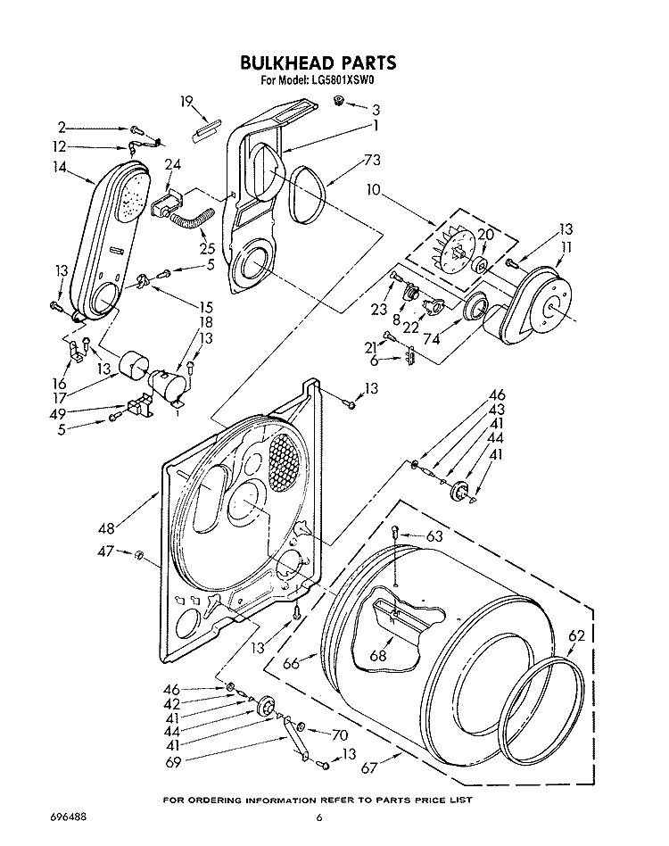 BULKHEAD Diagram and Parts List for LG5801XSW0  Whirlpool Dryer