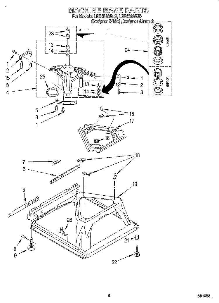 MACHINE BASE Diagram and Parts List for LBR5232EQ0  Whirlpool Washer