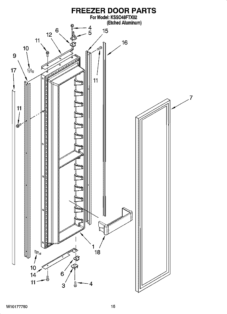 FREEZER DOOR PARTS Diagram and Parts List for KSSO48FTX02  KitchenAid Refrigerator