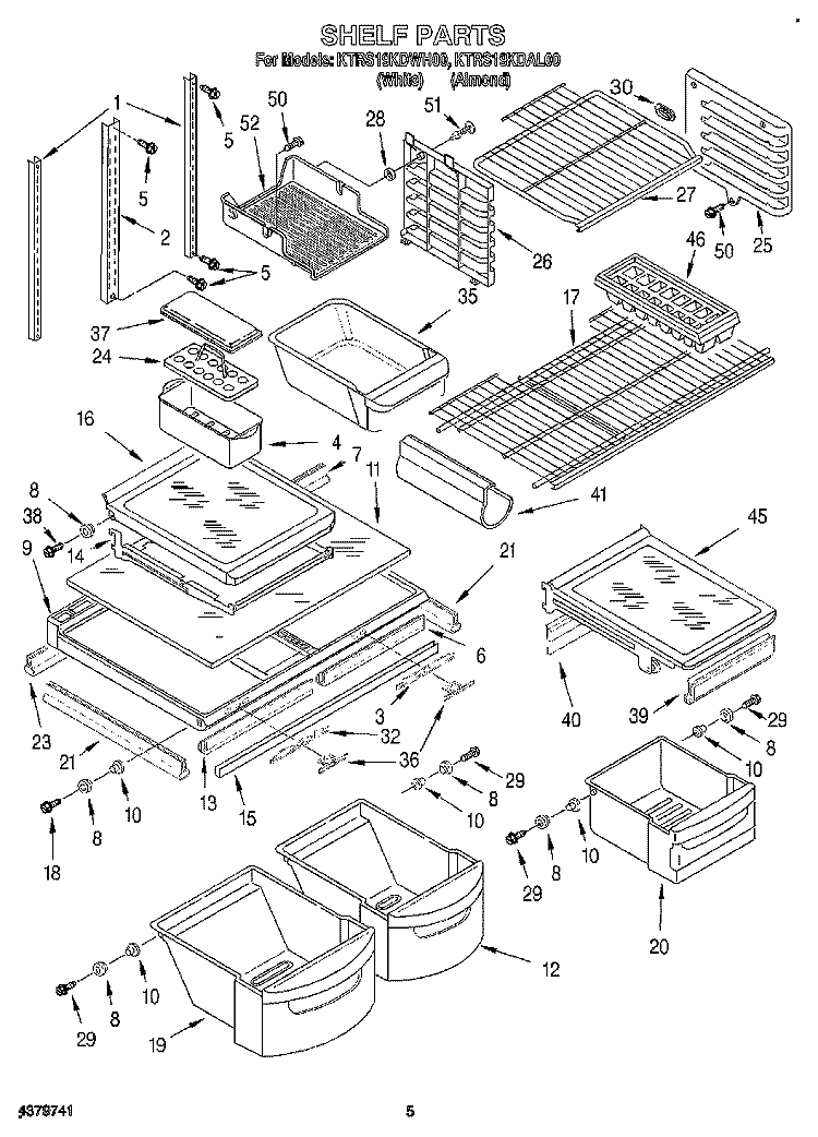 SHELF Diagram and Parts List for KTRS19KDAL00  KitchenAid Refrigerator