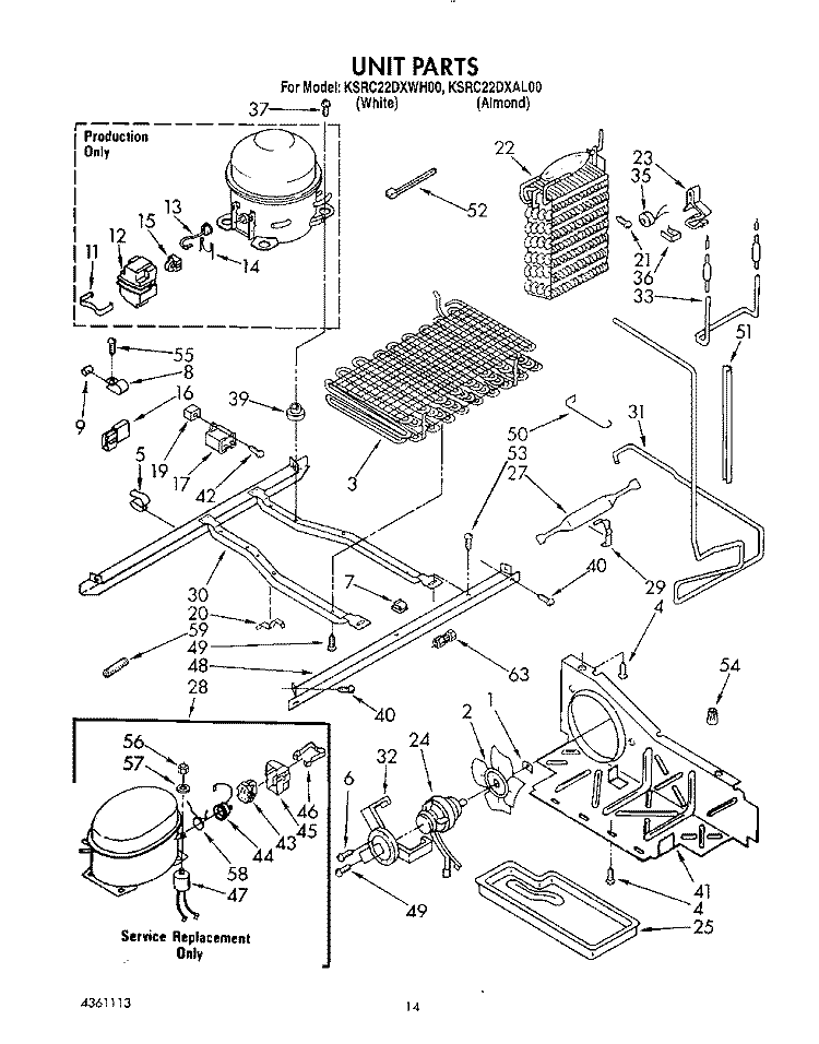UNIT Diagram and Parts List for KSRC22DXWH00  KitchenAid Refrigerator
