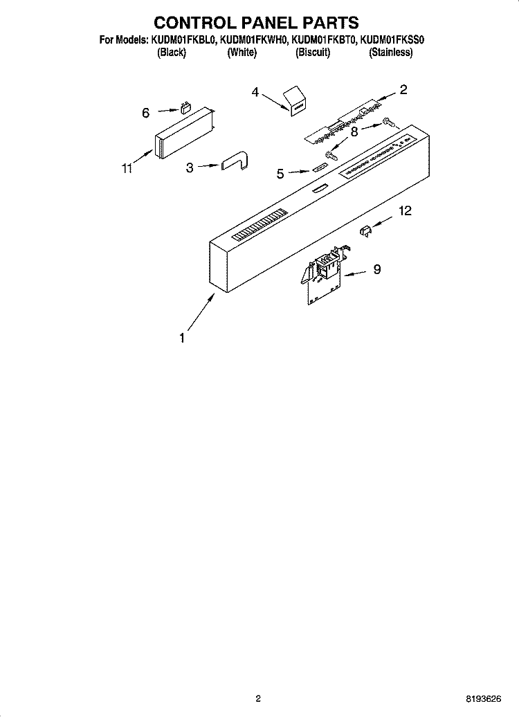 CONTROL PANEL PARTS Diagram and Parts List for KUDM01FKSS0  KitchenAid Dishwasher