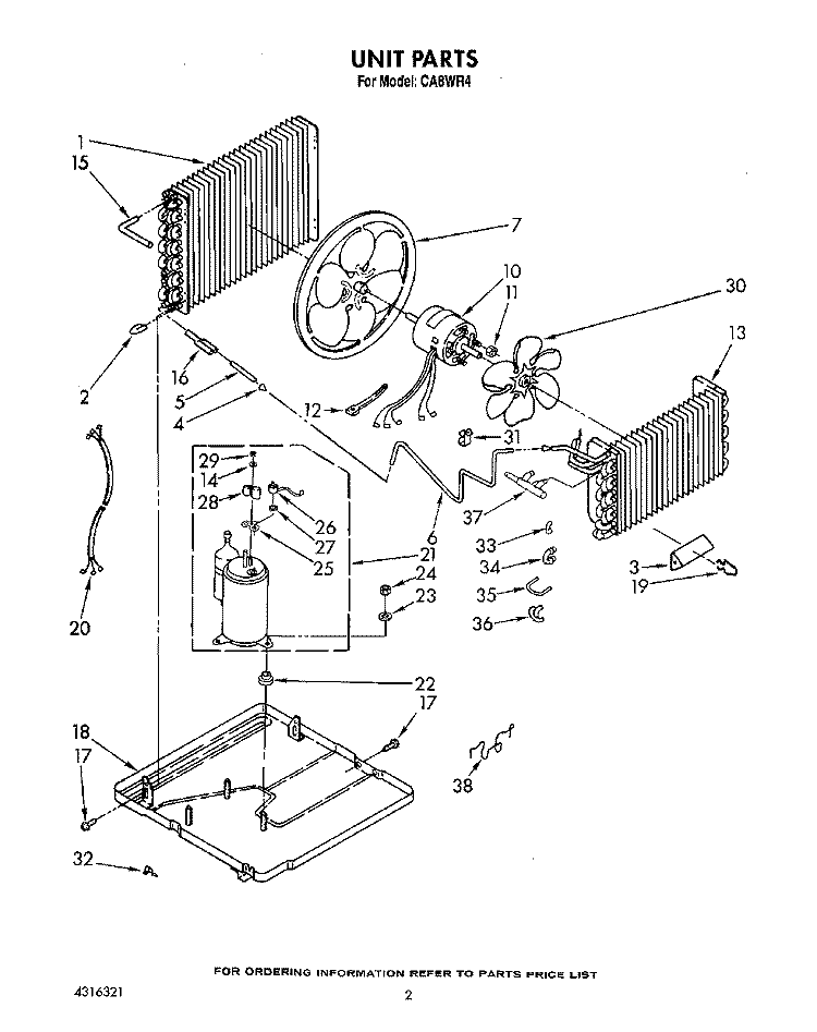 UNIT, LIT/OPTIONAL Diagram and Parts List for CA8WR4  Crosley Air Conditioner