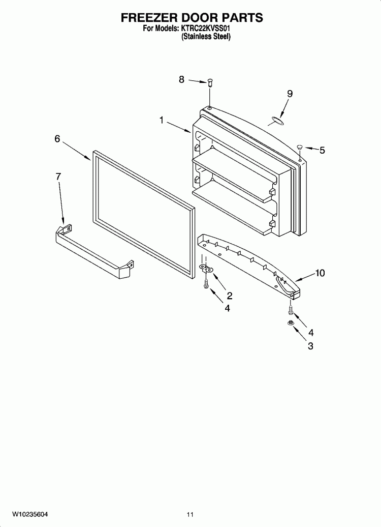 FREEZER DOOR PARTS, OPTIONAL PARTS (NOT INCLUDED) Diagram and Parts List for KTRC22KVSS01  KitchenAid Refrigerator