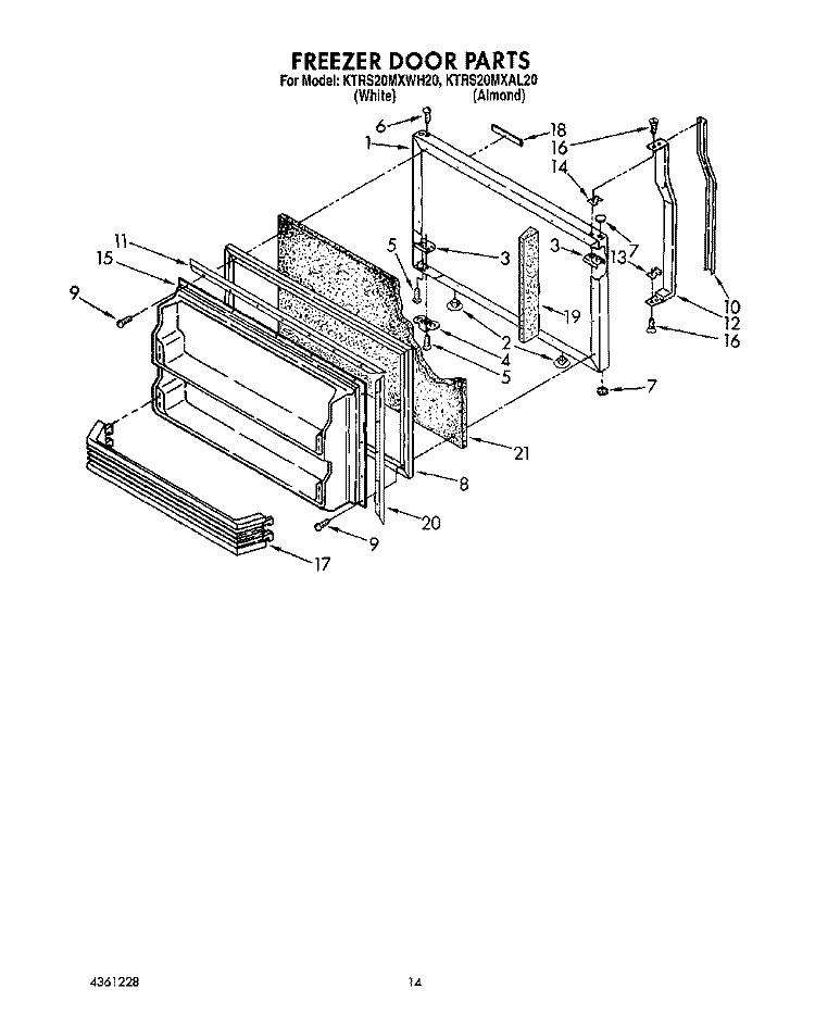 FREEZER DOOR Diagram and Parts List for KTRS20MXWH20  KitchenAid Refrigerator