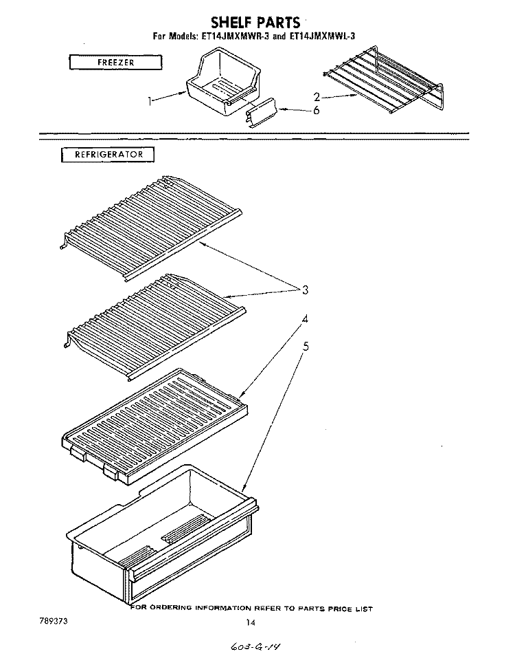 SHELF Diagram and Parts List for ET14JMXMWR3  Whirlpool Refrigerator