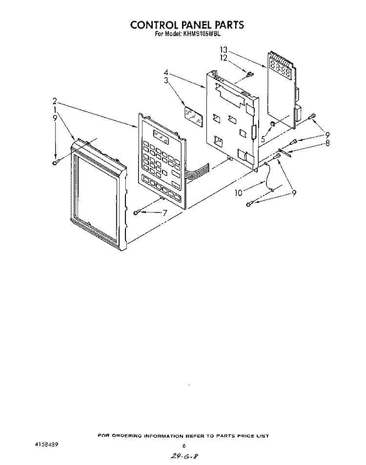 CONTROL PANEL Diagram and Parts List for KHMS105WBL  KitchenAid Microwave