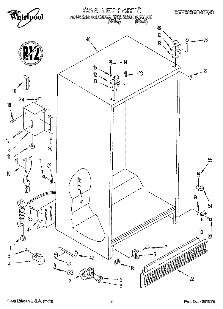 CABINET Diagram and Parts List for 6ED25DQXFB00  Whirlpool Refrigerator