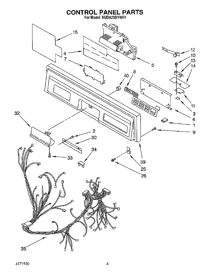 CONTROL PANEL, LIT/OPTIONAL Diagram and Parts List for KUDA23SYWH1  KitchenAid Dishwasher