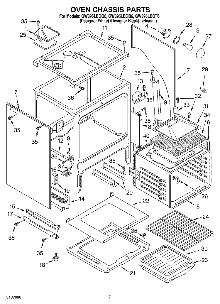 OVEN CHASSIS Diagram and Parts List for GW395LEGB6  Whirlpool Range