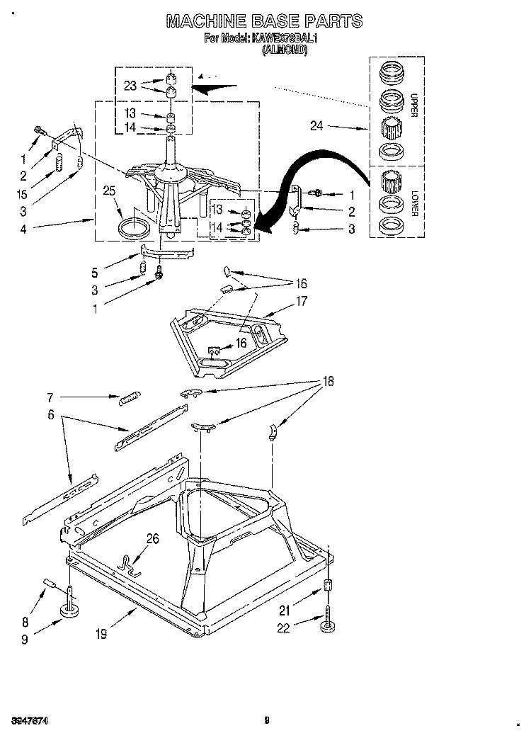 MACHINE BASE Diagram and Parts List for KAWE678BAL1  KitchenAid Washer