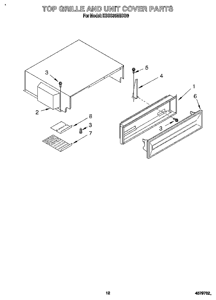 TOP GRILLE AND UNIT COVER Diagram and Parts List for KSSS36MDX00  KitchenAid Refrigerator