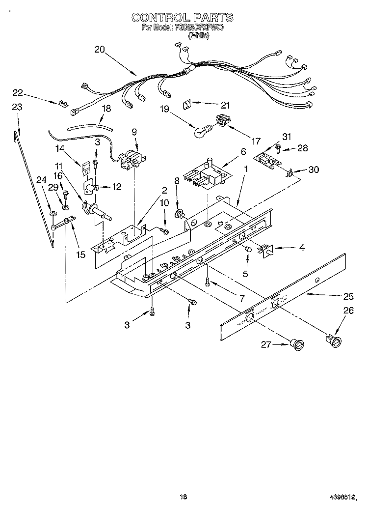 CONTROL Diagram and Parts List for 7GD25DFXFW00  Whirlpool Refrigerator