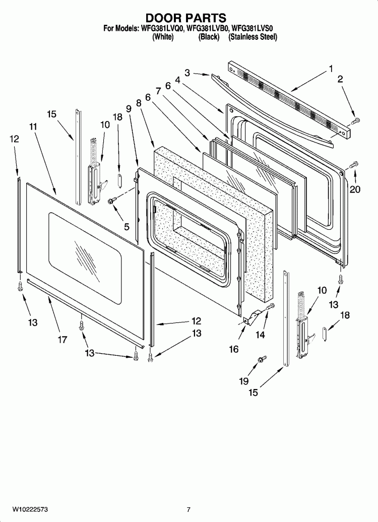 DOOR PARTS Diagram and Parts List for WFG381LVQ0  Whirlpool Range