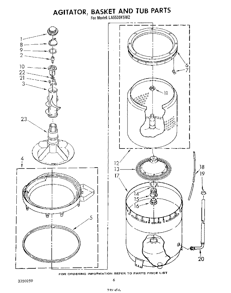 AGITATOR, BASKET AND TUB Diagram and Parts List for LA5530XSW2  Whirlpool Washer