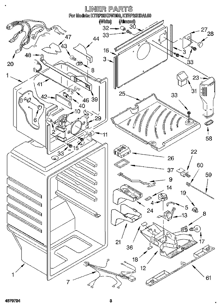 LINER Diagram and Parts List for KTRP20KDAL00  KitchenAid Refrigerator