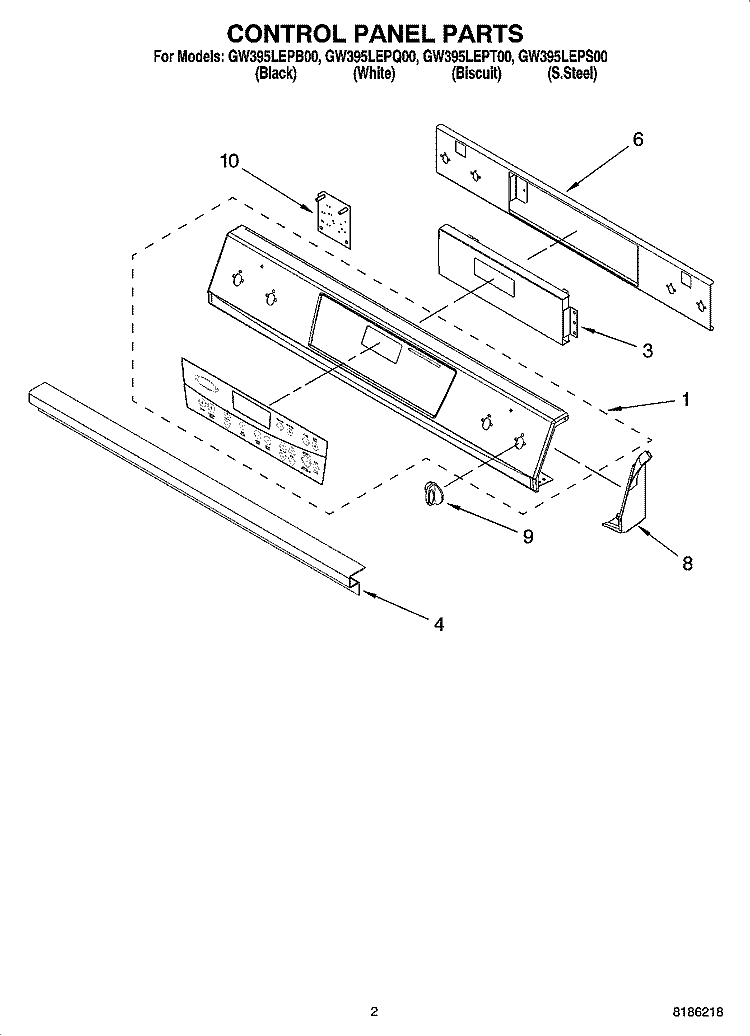 CONTROL PANEL PARTS Diagram and Parts List for GW395LEPQ00  Whirlpool Range